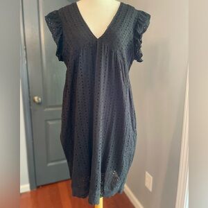 Black Eyelet Babydoll Ruffle Sleeve V Neck Cotton Flirty Summer Dress